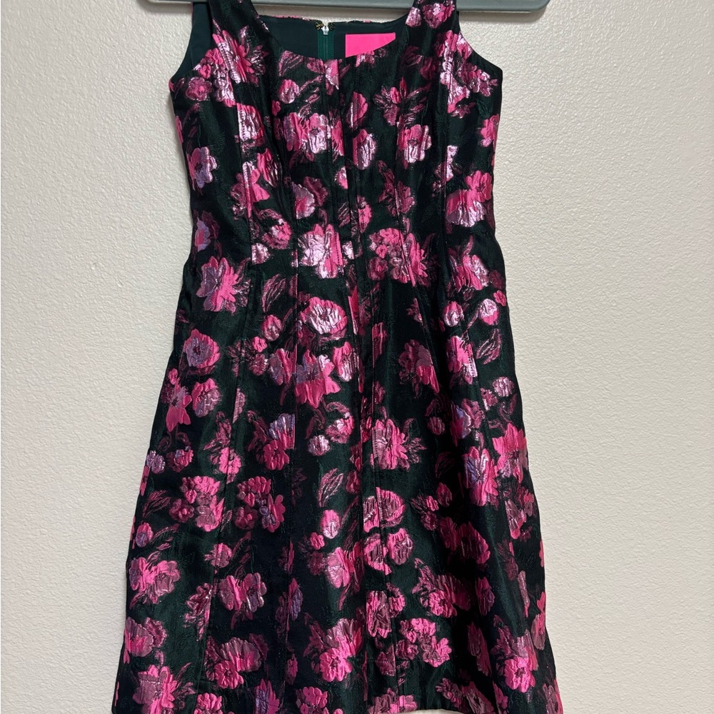 Lilly Pulitzer Leya Metallic Black and Pink Floral Mini Dress size 4